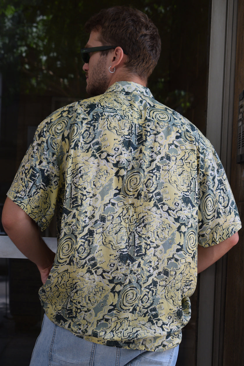 Vintage 100% Silk funky patterned shirt (XL)