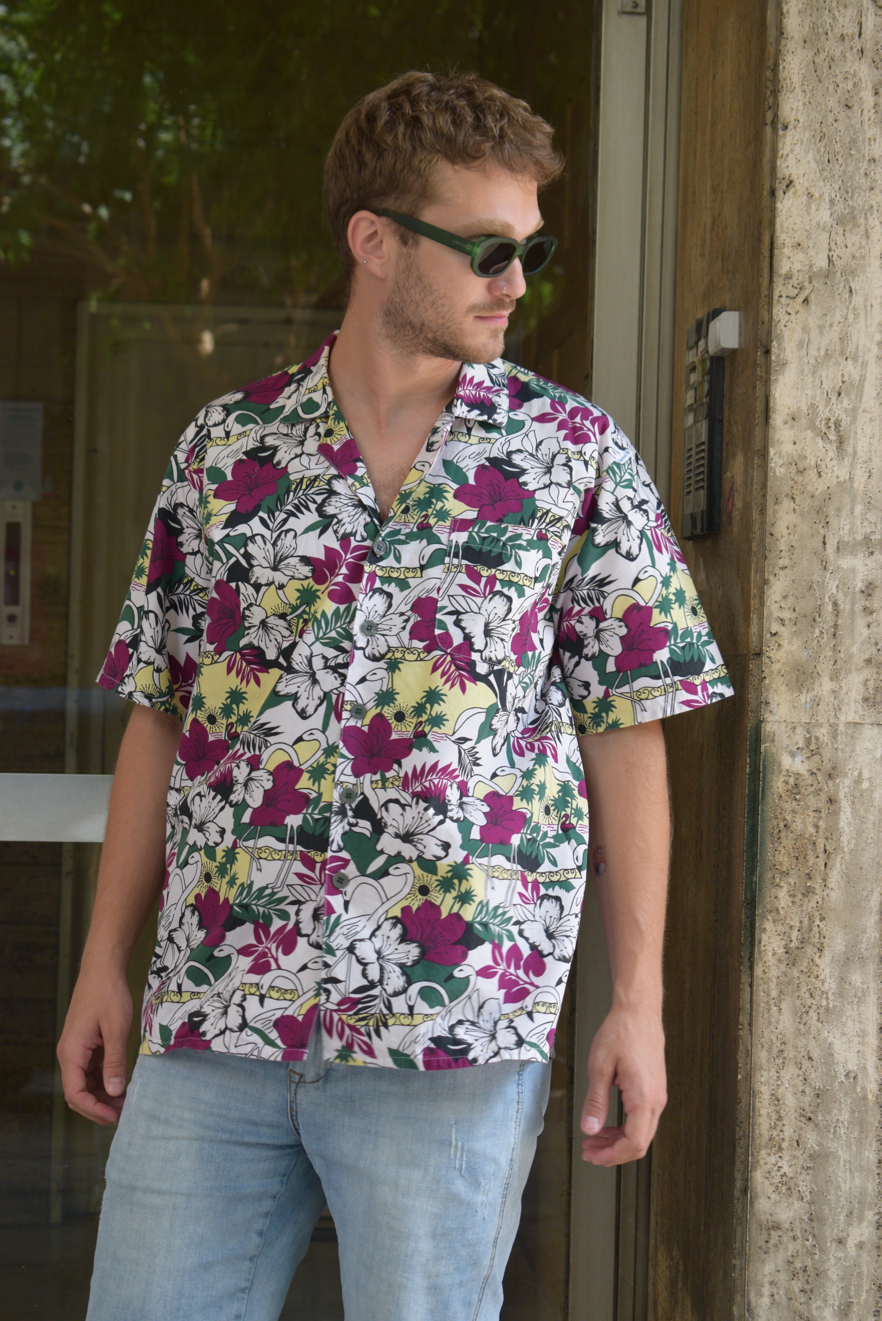 Vintage Bluebird funky patterned shirt (M)