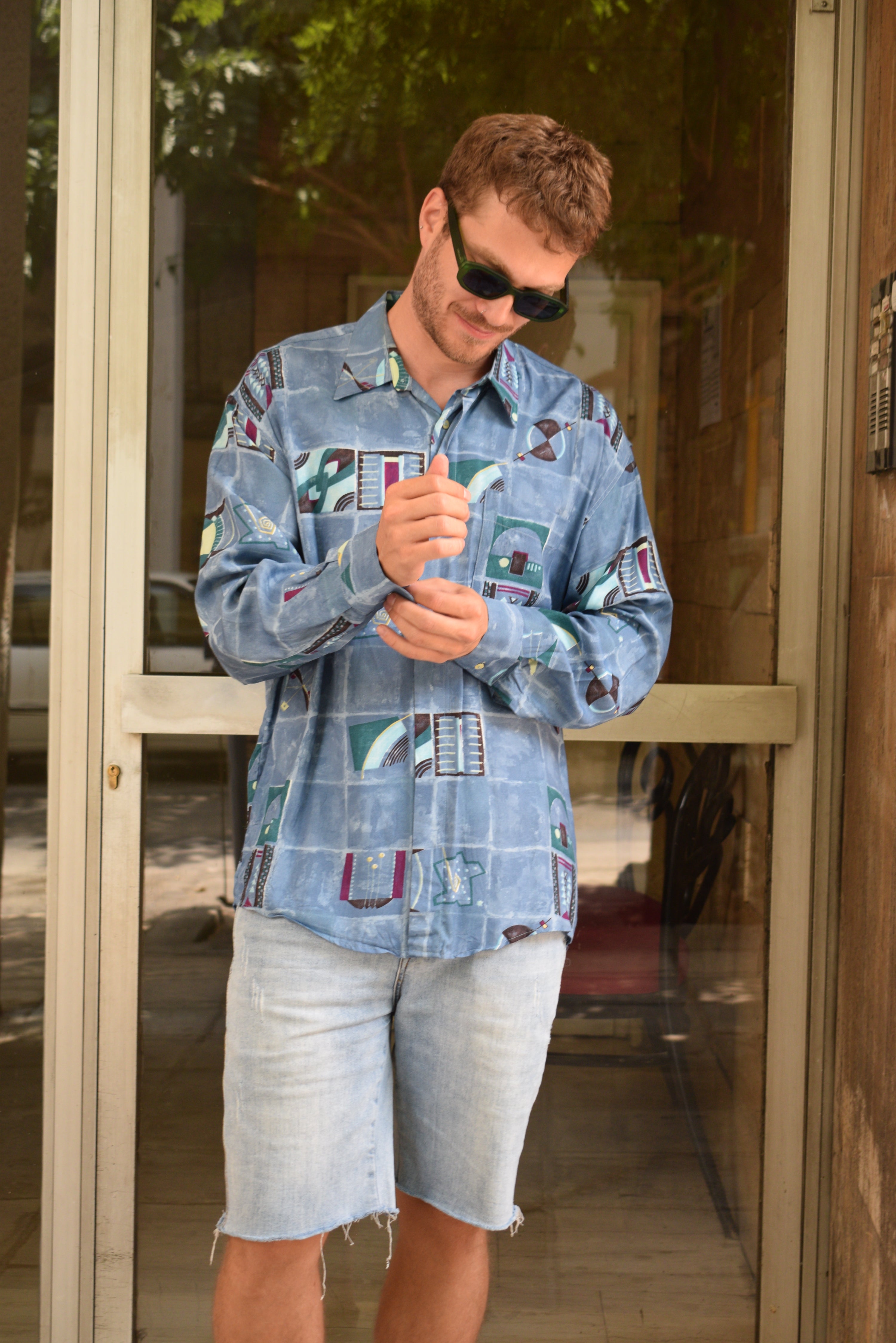 Vintage 90s abstract print longsleeve shirt (L)