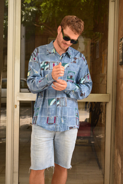 Vintage 90s abstract print longsleeve shirt (L)