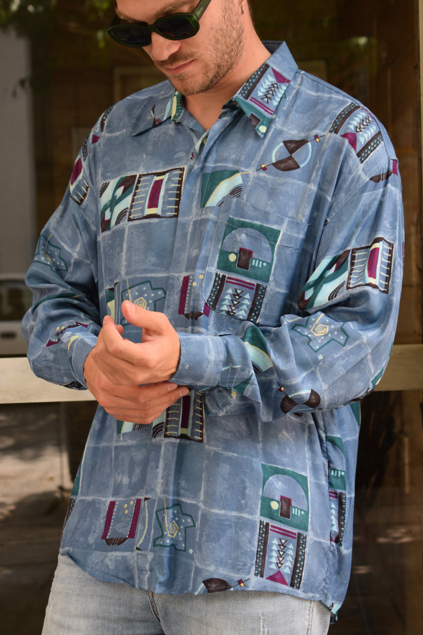 Vintage 90s abstract print longsleeve shirt (L)