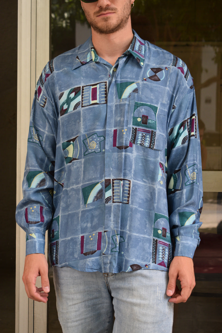 Vintage 90s abstract print longsleeve shirt (L)