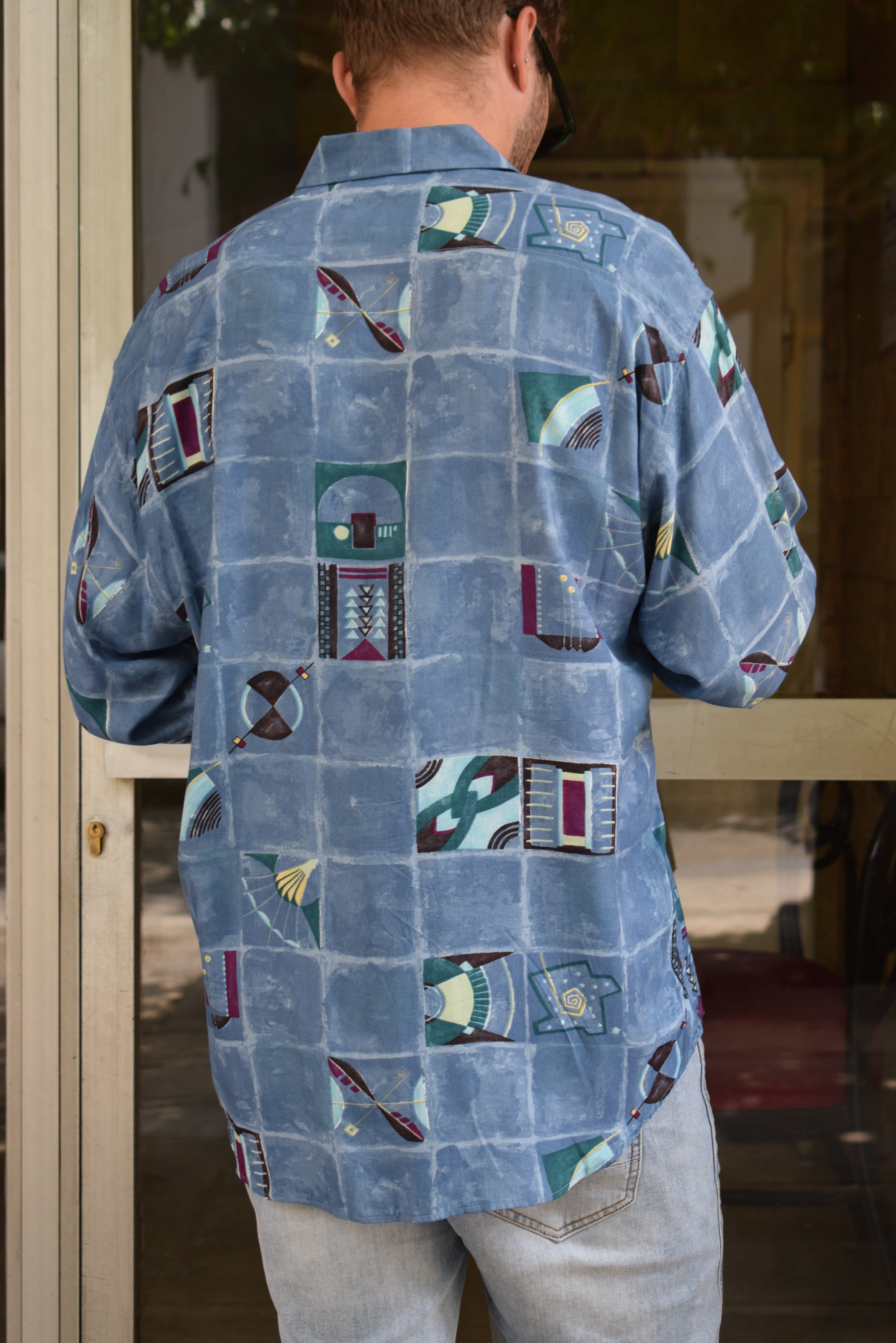 Vintage 90s abstract print longsleeve shirt (L)