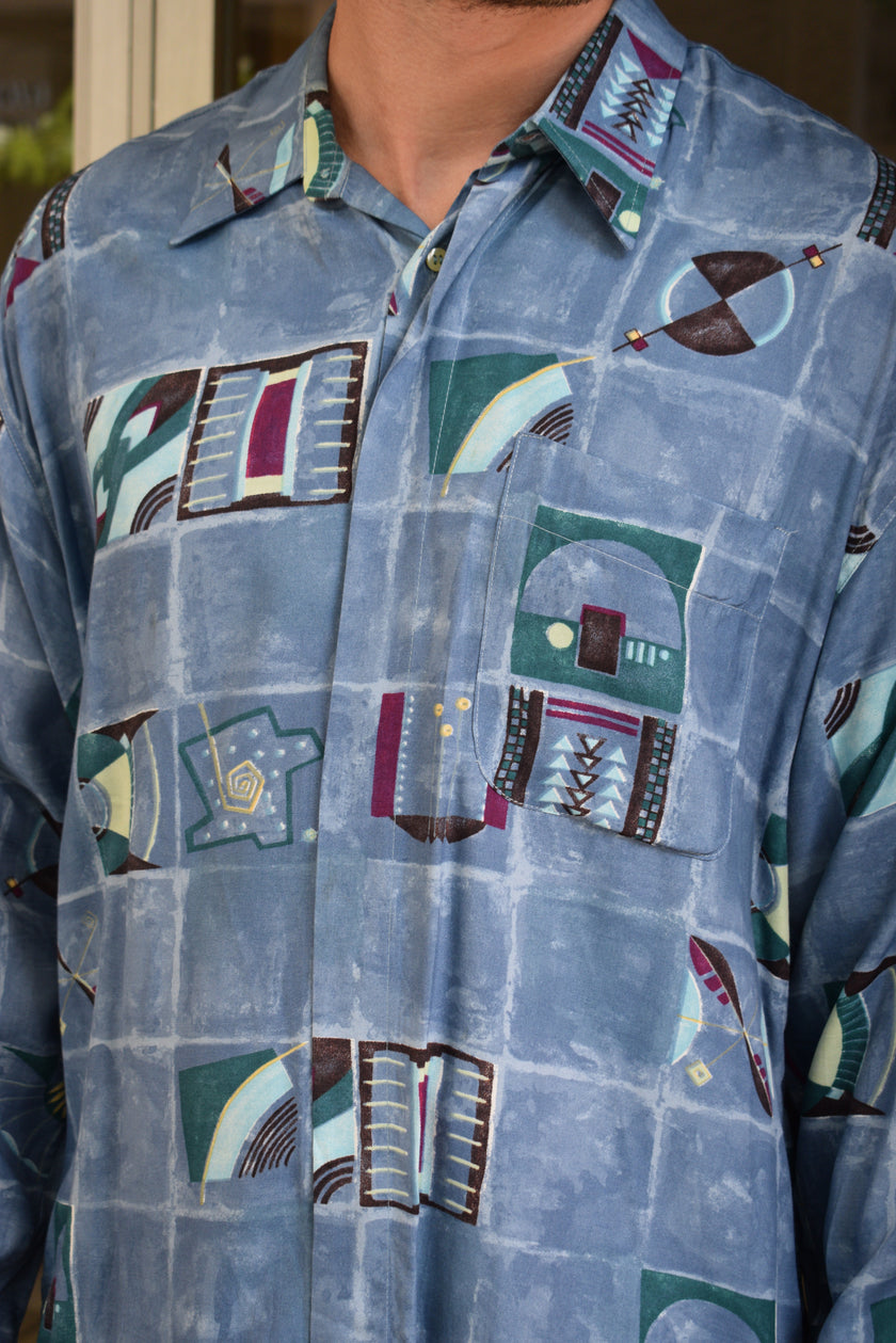 Vintage 90s abstract print longsleeve shirt (L)