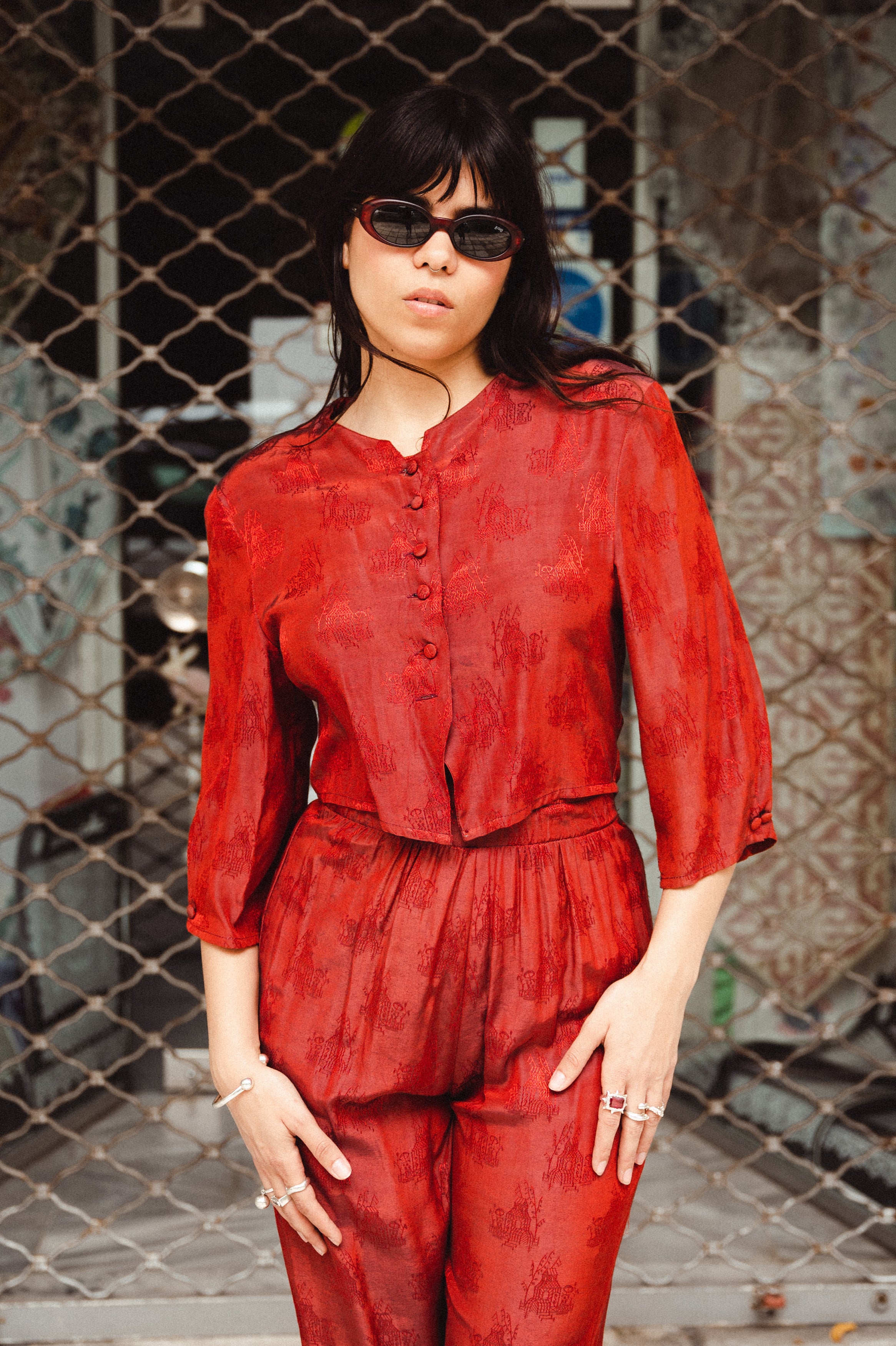 Stunning viscose jacquard pant&shirt set