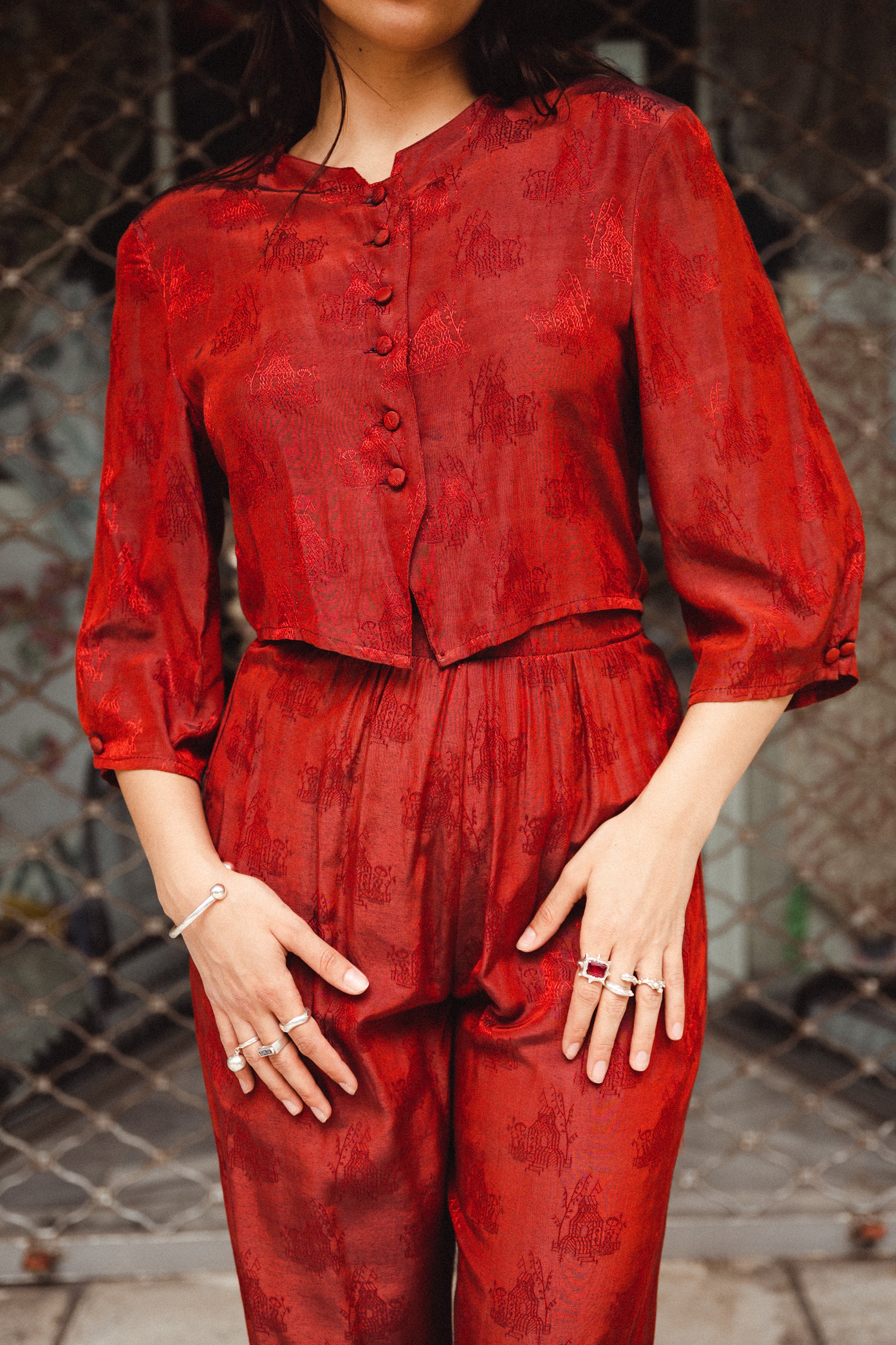 Stunning viscose jacquard pant&shirt set