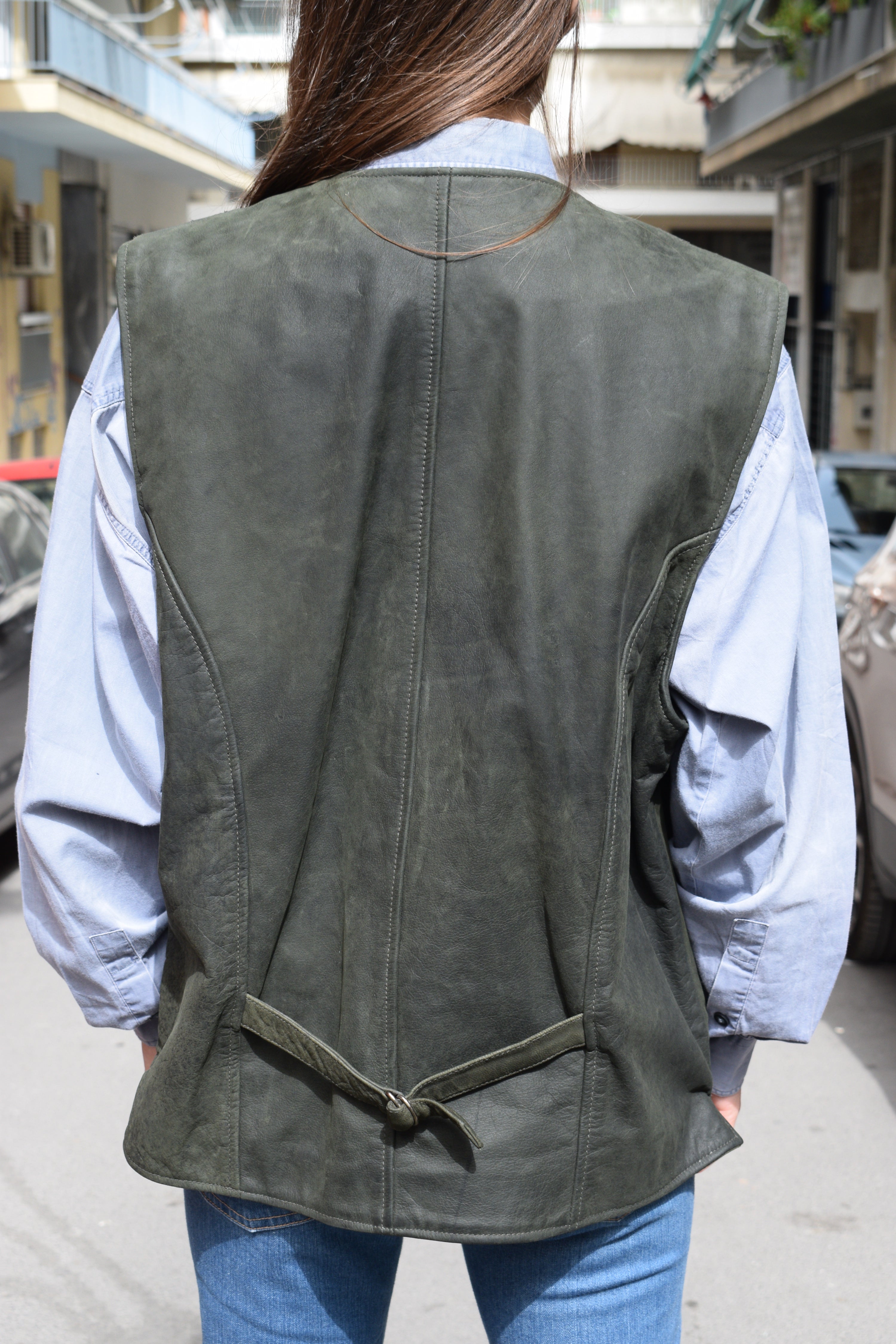 Vintage dark green leather vest