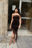 Stunning sparkly velvet strapless deep chokolate brown dress (S/L)