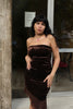 Stunning sparkly velvet strapless deep chokolate brown dress (S/L)