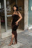 Stunning sparkly velvet strapless deep chokolate brown dress (S/L)