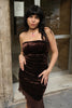 Stunning sparkly velvet strapless deep chokolate brown dress (S/L)