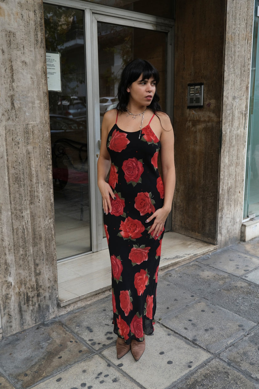 Stunning maxi 90s floral dress with sequin details (M)