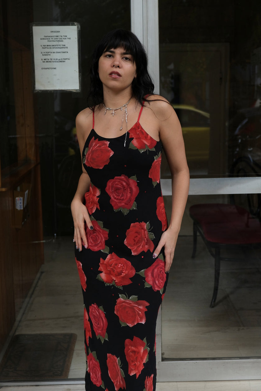 Stunning maxi 90s floral dress with sequin details (M)