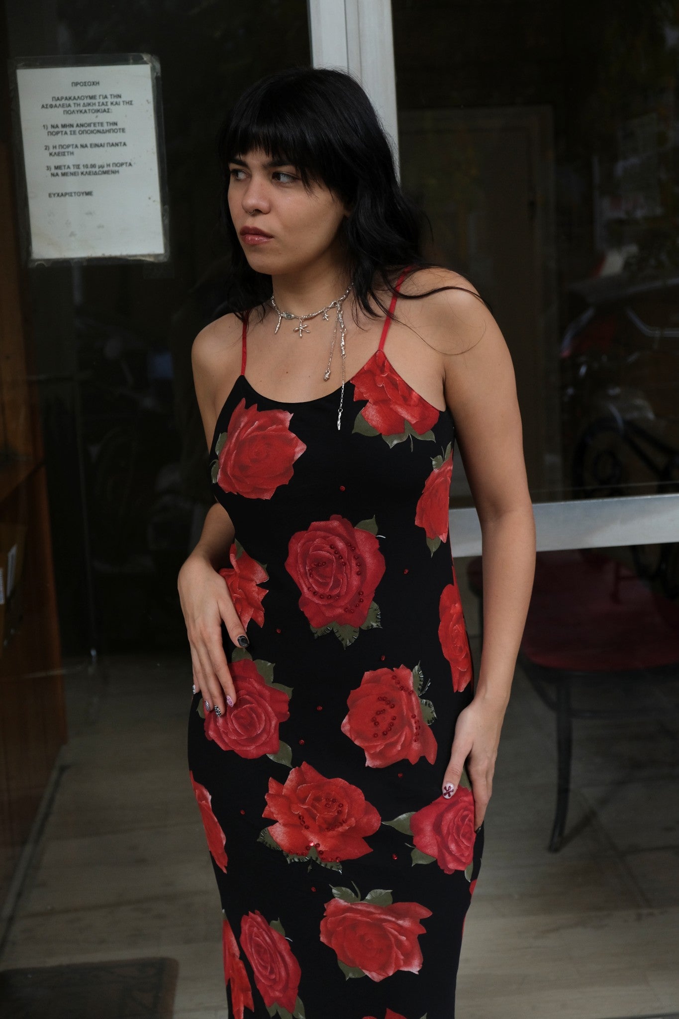 Stunning maxi 90s floral dress with sequin details (M)