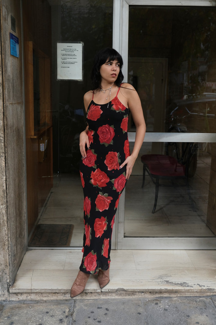 Stunning maxi 90s floral dress with sequin details (M)