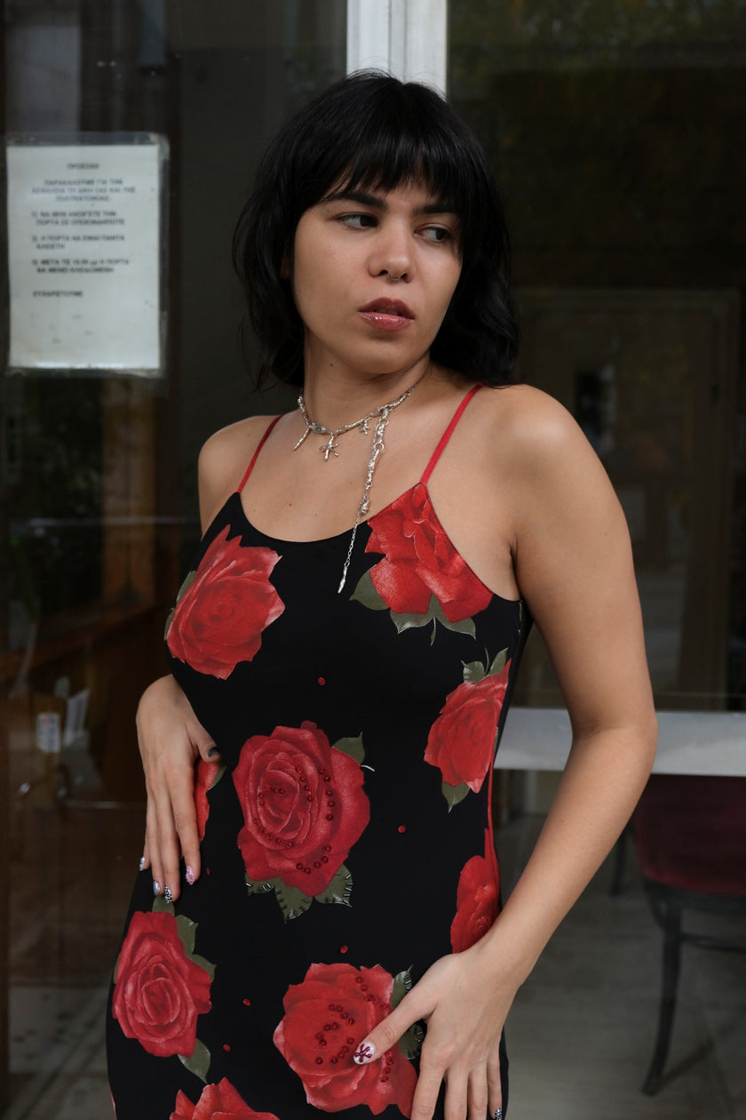 Stunning maxi 90s floral dress with sequin details (M)