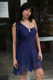 Vintage 90s/00s Navy Asymmetrical Chiffon Mini Dress (S)