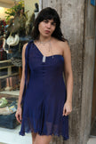 Vintage 90s/00s Navy Asymmetrical Chiffon Mini Dress (S)