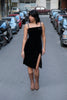 Stunning 90s style Black Velvet Bodycon Dress with High Slit (S)