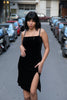 Stunning 90s style Black Velvet Bodycon Dress with High Slit (S)