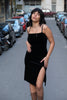 Stunning 90s style Black Velvet Bodycon Dress with High Slit (S)