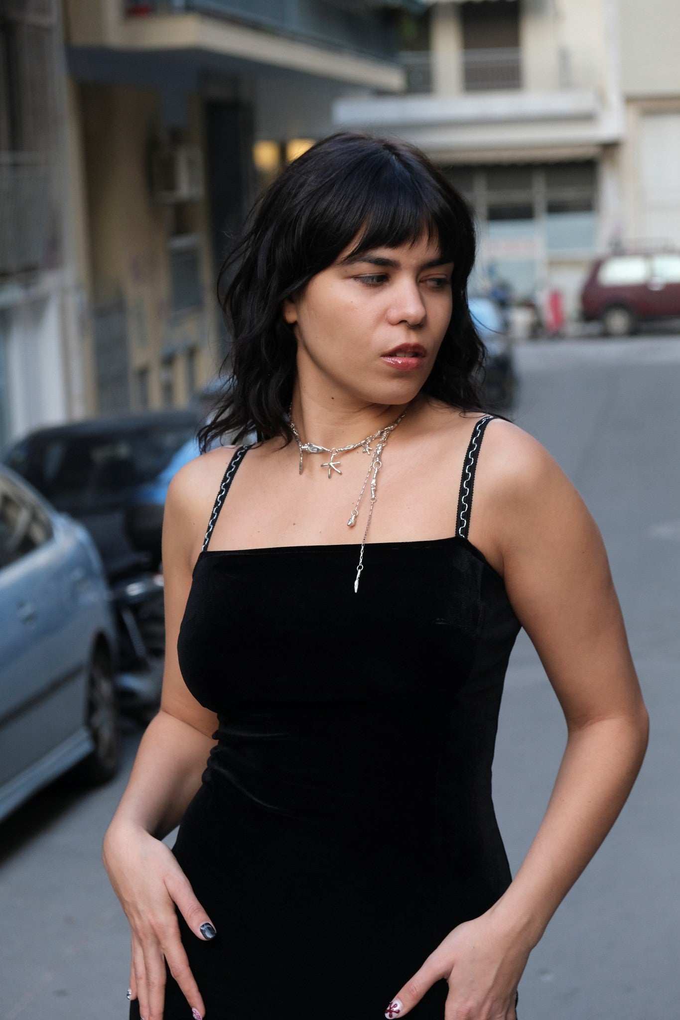 Stunning 90s style Black Velvet Bodycon Dress with High Slit (S)