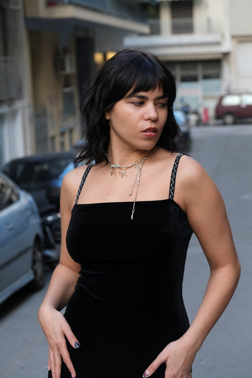 Stunning 90s style Black Velvet Bodycon Dress with High Slit (S)