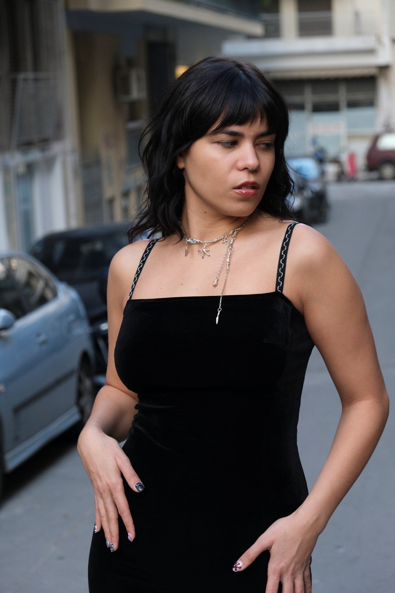 Stunning 90s style Black Velvet Bodycon Dress with High Slit (S)