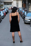 Stunning 90s style Black Velvet Bodycon Dress with High Slit (S)