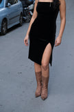 Stunning 90s style Black Velvet Bodycon Dress with High Slit (S)