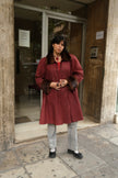 Stunning burgundy Italian vintage genuine leather coat with fur collar