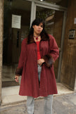 Stunning burgundy Italian vintage genuine leather coat with fur collar