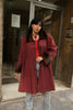 Stunning burgundy Italian vintage genuine leather coat with fur collar