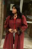 Stunning burgundy Italian vintage genuine leather coat with fur collar