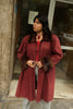 Stunning burgundy Italian vintage genuine leather coat with fur collar