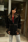 Stunning Italian vintage shearling genuine leather jacket with fur trim