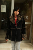 Stunning Italian vintage shearling genuine leather jacket with fur trim