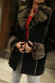 Stunning Italian vintage shearling genuine leather jacket with fur trim
