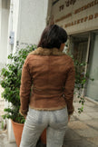 Super hot shearling genuine leather jacket with fur trim