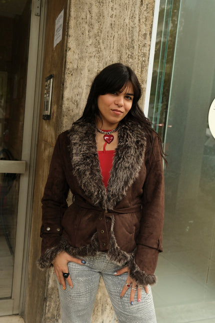 Super hot dark brown faux shearling jacker