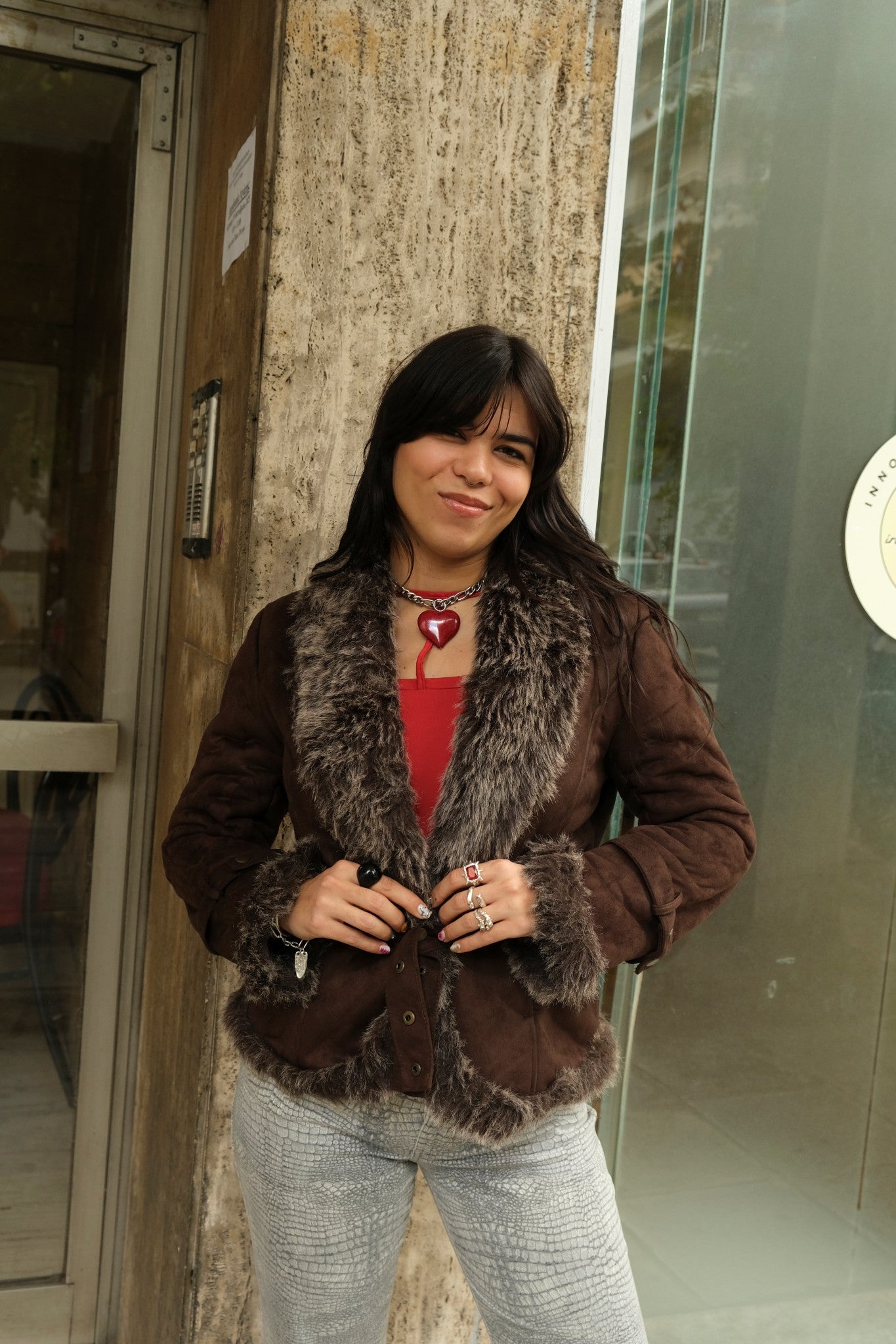 Super hot dark brown faux shearling jacker