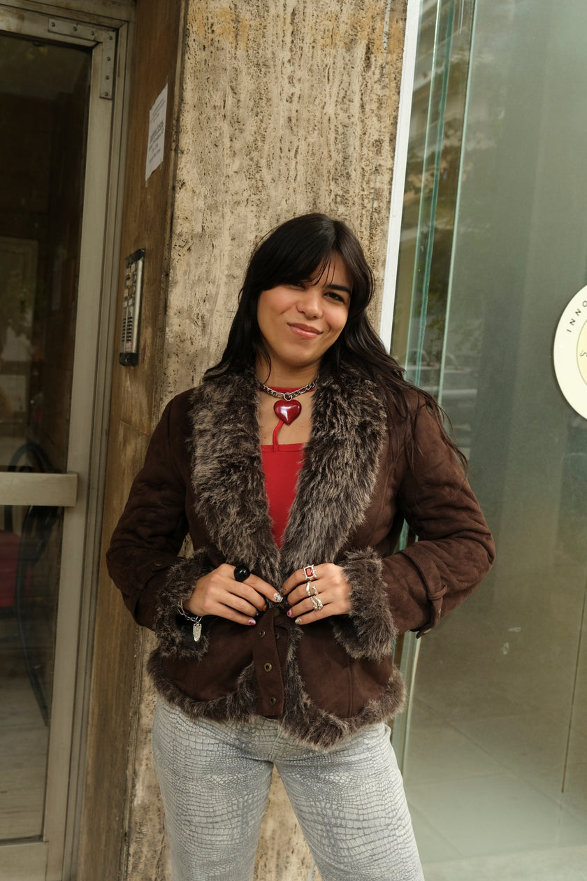Super hot dark brown faux shearling jacker