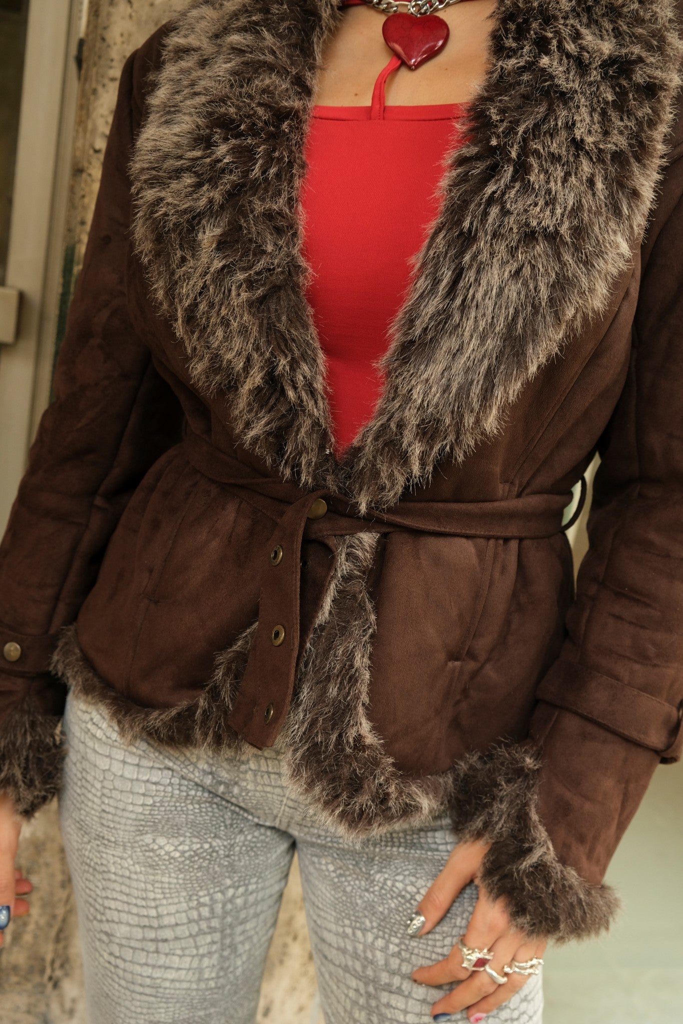 Super hot dark brown faux shearling jacker