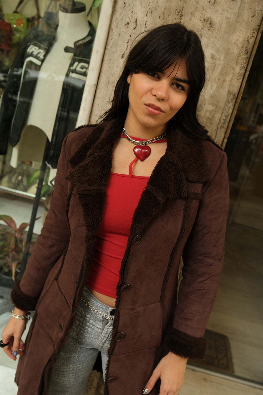 Super hot dark brown faux shearling coat