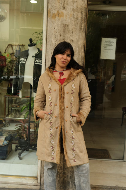 Beautiful 70s inspired faux afghan coat with emproired detailing
