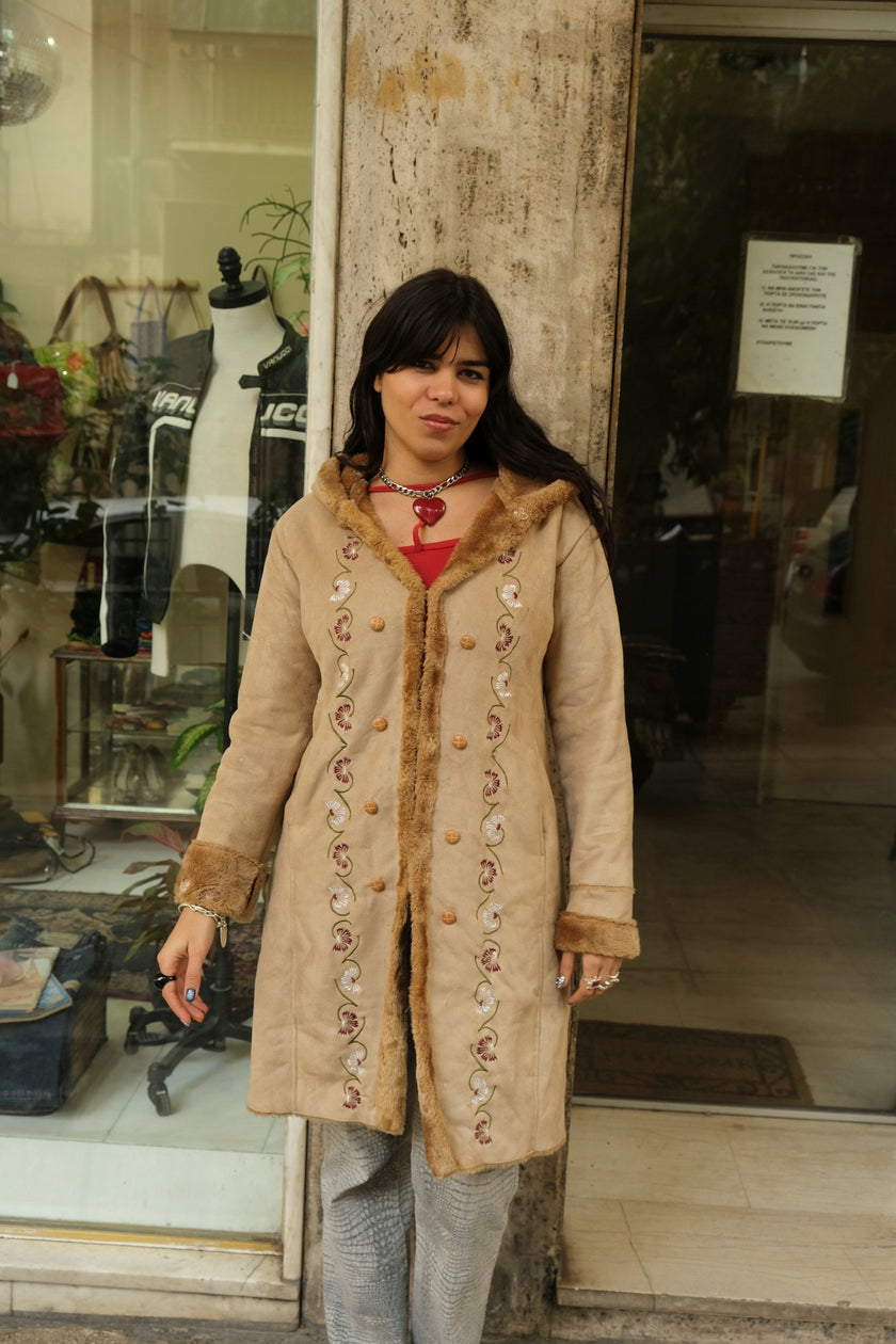 Beautiful 70s inspired faux afghan coat with emproired detailing
