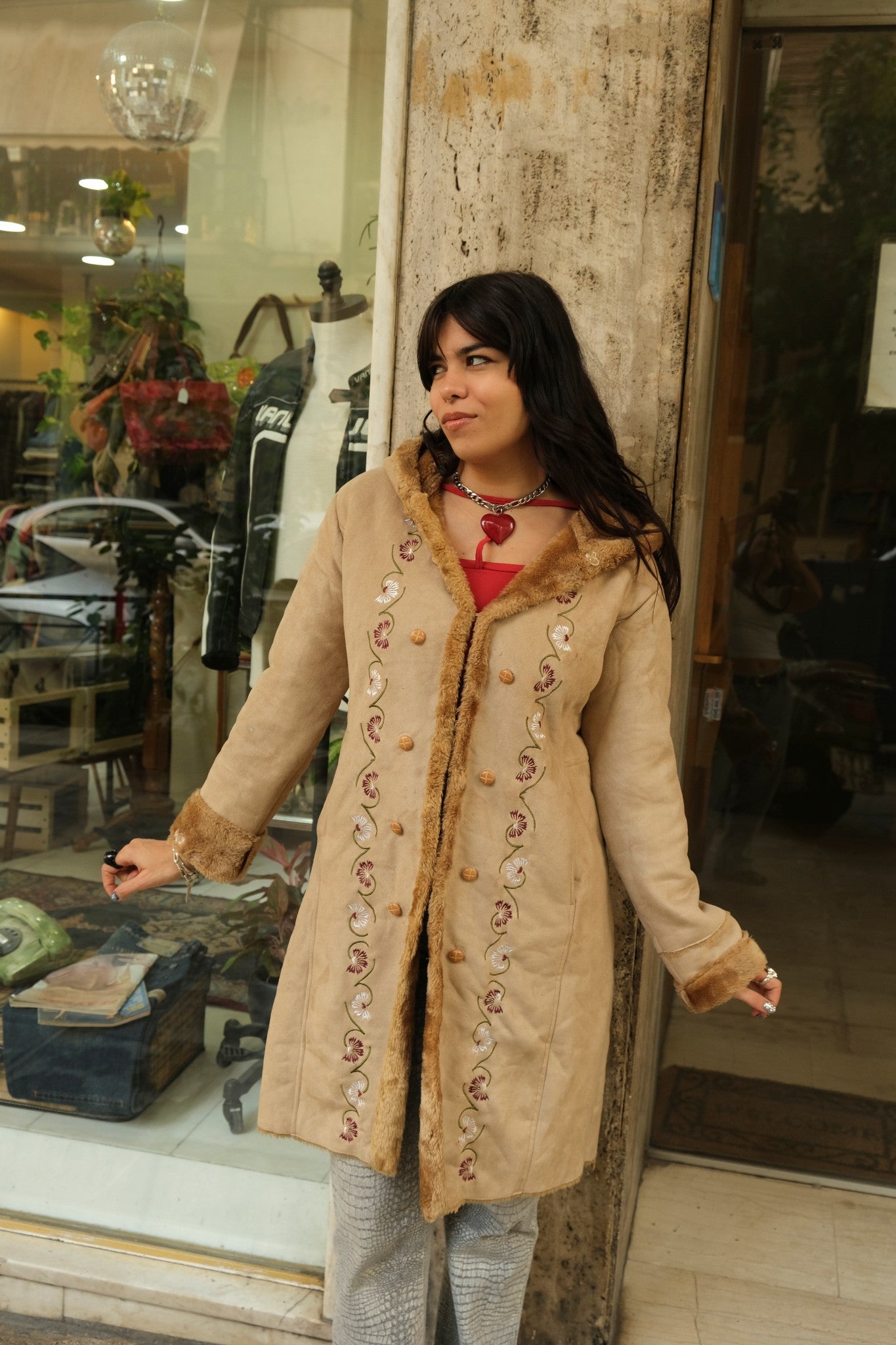 Beautiful 70s inspired faux afghan coat with emproired detailing