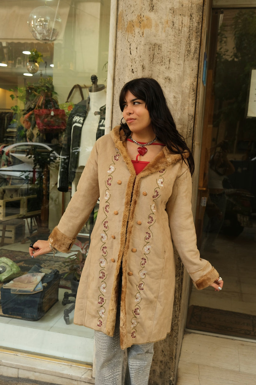 Beautiful 70s inspired faux afghan coat with emproired detailing