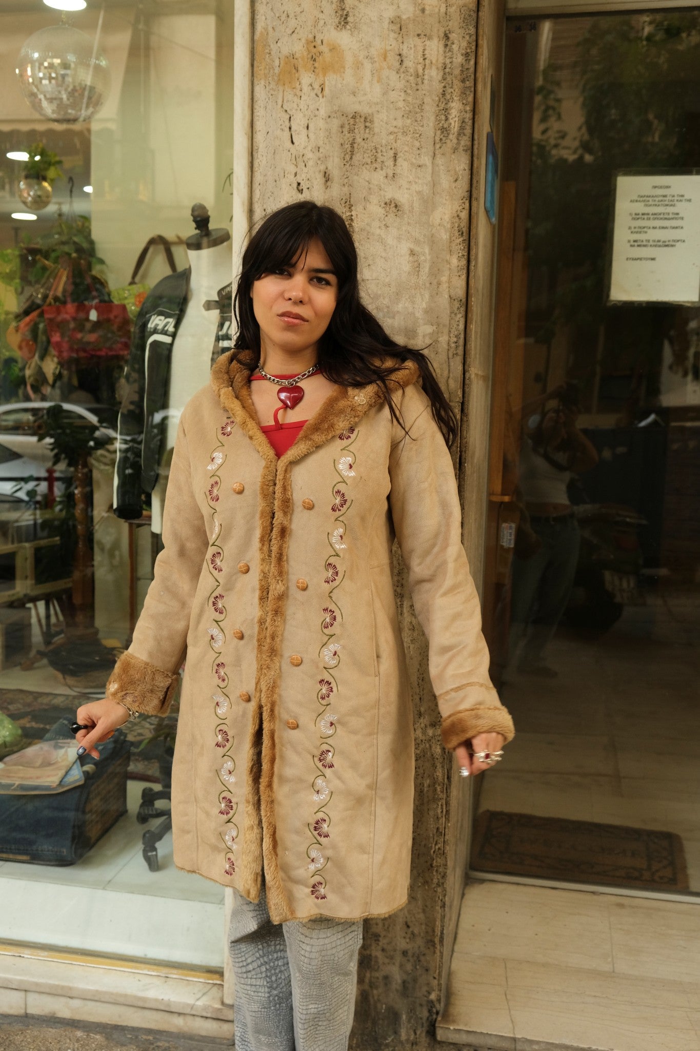 Beautiful 70s inspired faux afghan coat with emproired detailing