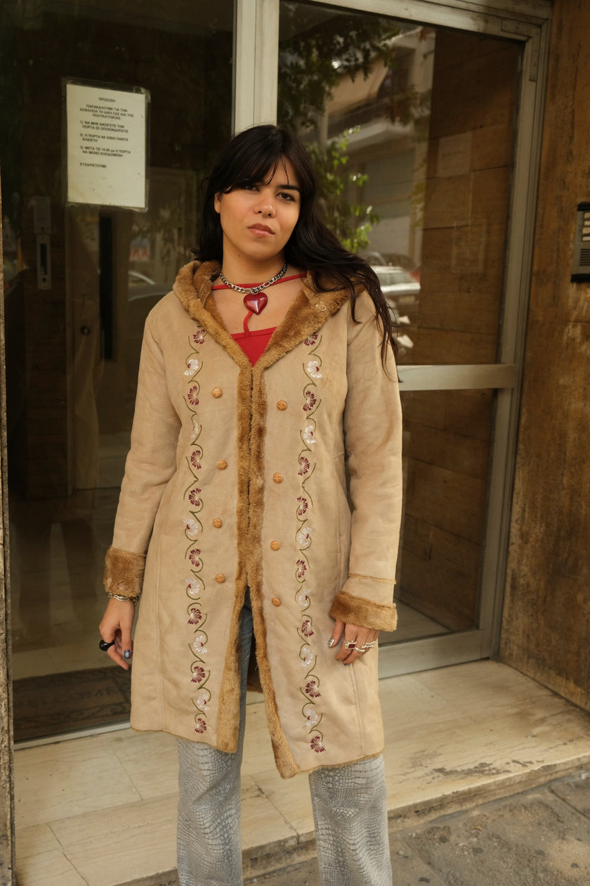 Beautiful 70s inspired faux afghan coat with emproired detailing